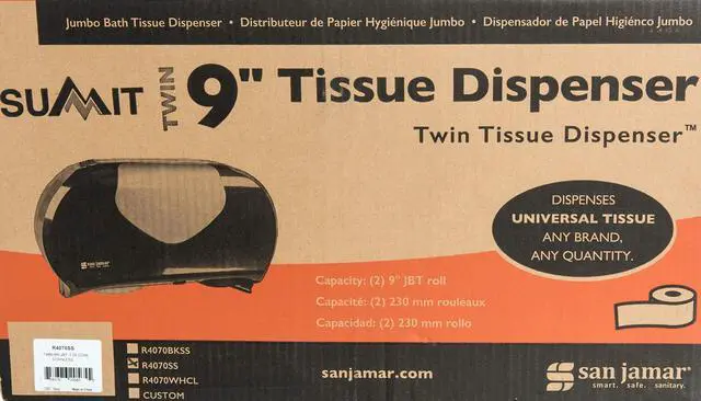 Alt view image 11 of 11 - San Jamar Twin Jumbo Bath Tissue Dispenser 19 1/4 x 6 x 12 1/4 Black/Stainless