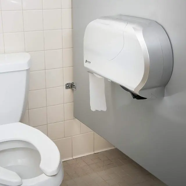 Alt view image 9 of 11 - San Jamar Twin Jumbo Bath Tissue Dispenser 19 1/4 x 6 x 12 1/4 Black/Stainless