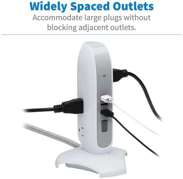 Alt view image 2 of 7 - Tripp Lite Surge Protector Tower 5-Outlet w/ 3 USB Ports White TLP66USB