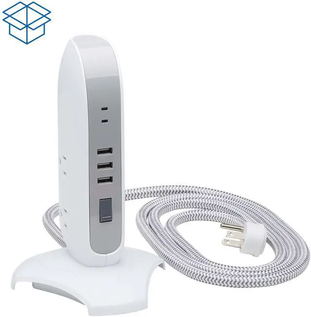 Alt view image 7 of 7 - Tripp Lite Surge Protector Tower 5-Outlet w/ 3 USB Ports White TLP66USB