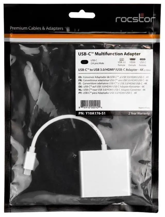 Alt view image 15 of 15 - Rocstor Y10A176-S1 Usb-C To Usb 3.0 Hdmi Usb-C 3.1 Multifunction Adapter 15Cm Silver