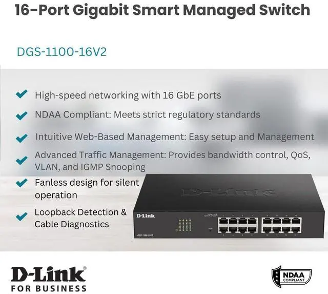 Alt view image 8 of 13 - D-Link 16-Port Gigabit Smart Managed Switch | Web Managed | Cable Diagnostics | NDAA Compliant - (DGS-1100-16V2)