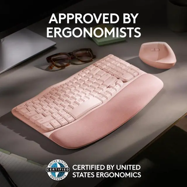 Alt view image 12 of 14 - Logitech Wave Keys Wireless Ergonomic Keyboard, Rose 920-012276