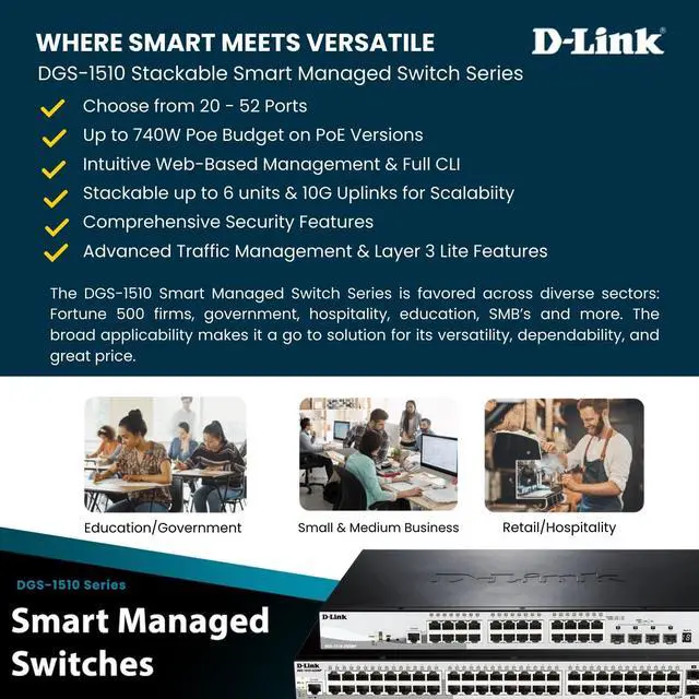 Alt view image 17 of 20 - D-LINK BUSINESS DGS-1510-52X SmartPro 48Port Gigabit Switch