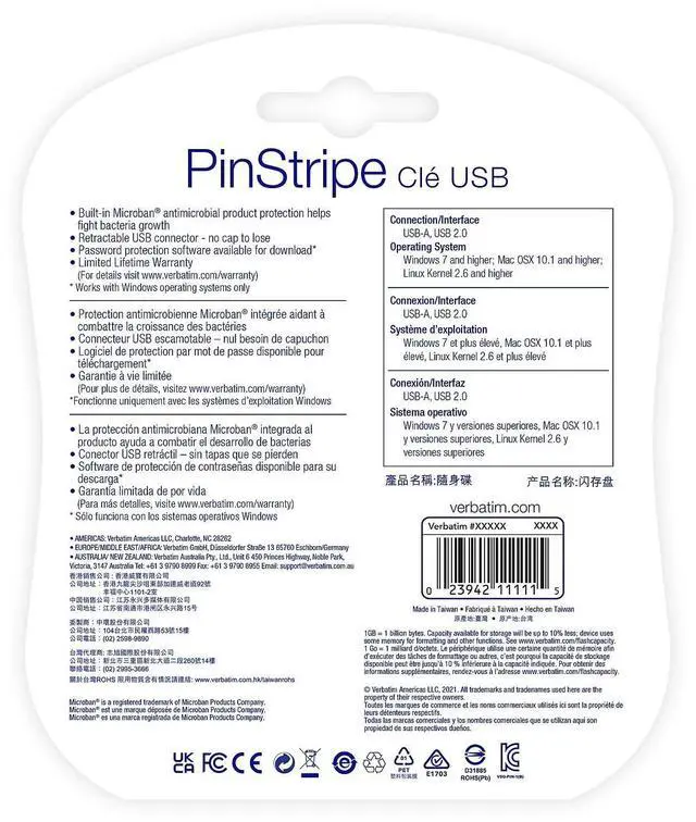 Alt view image 9 of 14 - Verbatim PinStripe 128GB USB 2.0 Type-A Flash Drive Red and Blue 2/Pack (70391)