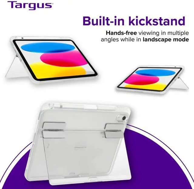 Alt view image 12 of 13 - Targus Click-In Clear Case + Kickstand for 10.9" iPad 10th gen Phantom THD927GL