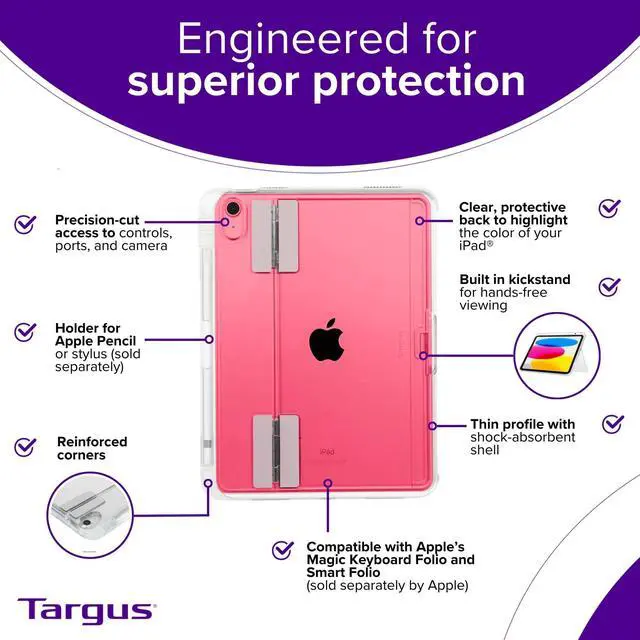 Alt view image 13 of 13 - Targus Click-In Clear Case + Kickstand for 10.9" iPad 10th gen Phantom THD927GL