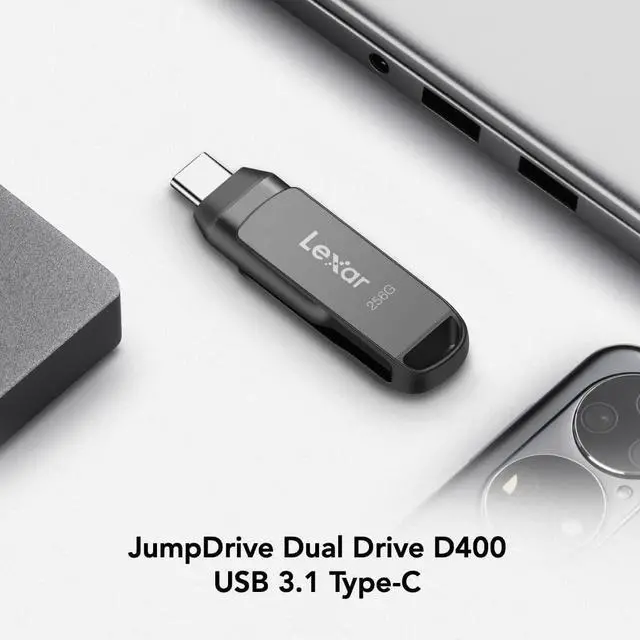Alt view image 13 of 18 - Lexar JumpDrive D400 Dual 128GB USB 3.1 Flash Drive Titanium (LJDD400-128GBNU)