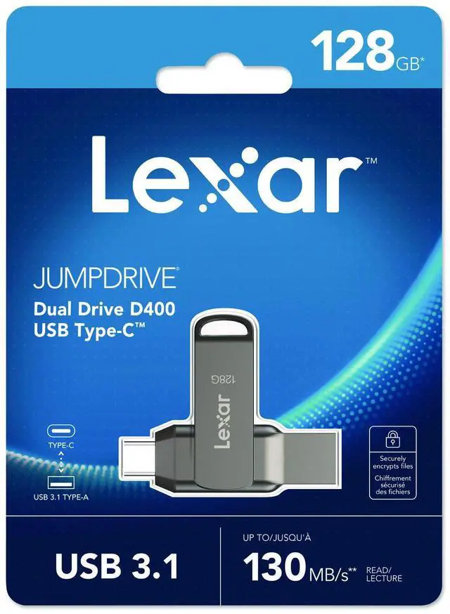 Alt view image 12 of 18 - Lexar JumpDrive D400 Dual 128GB USB 3.1 Flash Drive Titanium (LJDD400-128GBNU)
