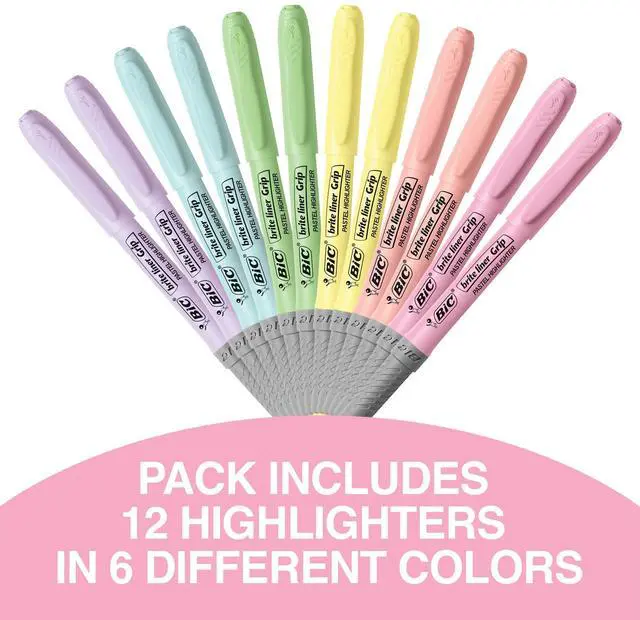 Alt view image 17 of 19 - Bic Brite Liner Grip Highlighter, Assorted Pastel, 12/DZ (BICGBLD11AST)