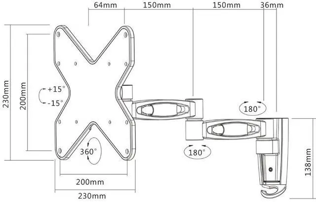 Alt view image 13 of 13 - Manhattan Articulating Wall Mount - Double-Arm Supports One 23" - 42" Display Up To 44 Lbs