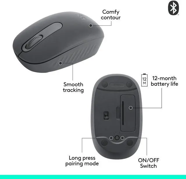 Alt view image 14 of 14 - Logitech M196 Bluetooth Wireless Mouse, Compact and Portable Mouse for Laptops, Tablets and More, 12-Month Battery, Smooth Tracking, Compatible With PC and Mac, Windows and macOS (Graphite) - Optical