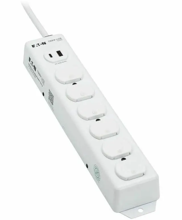Alt view image 14 of 15 - Eaton Tripp Lite Series Safe-IT UL 1363 Medical-Grade Power Strip, 6 Hospital-Grade Outlets, USB Charging, Safety Covers, Antimicrobial, 2 ft. Cord - NEMA 5-15P-HG - 1 x USB Type A, 1 x USB Type C, 6