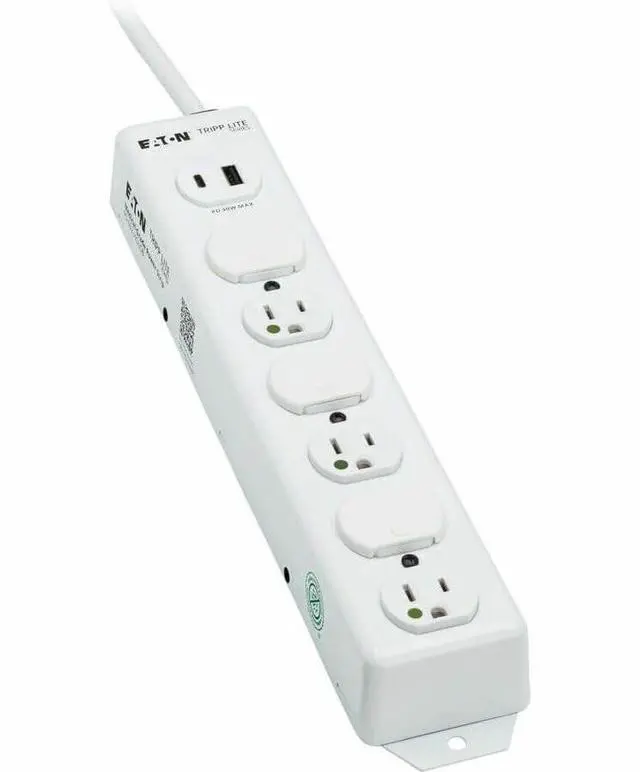 Alt view image 15 of 15 - Eaton Tripp Lite Series Safe-IT UL 1363 Medical-Grade Power Strip, 6 Hospital-Grade Outlets, USB Charging, Safety Covers, Antimicrobial, 2 ft. Cord - NEMA 5-15P-HG - 1 x USB Type A, 1 x USB Type C, 6