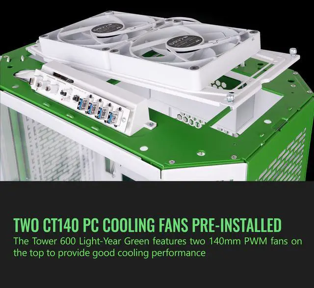 Alt view image 12 of 14 - Thermaltake Tower 600 Mid Tower; 2x140mm CT Fans Included; 420mm Radiator Support; 400mm GPU Clearance; Hidden Connector Support; Rotatable PCIe Slots; Light-Year Green; CA-1Z1-00MOWN-00