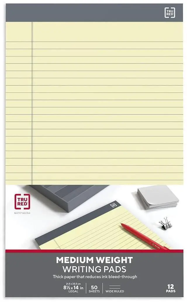 Alt view image 11 of 16 - TRU RED Notepads 8.5" x 14" Wide Ruled Canary 50 Sheets/Pad 12 Pads/Pack TR57371