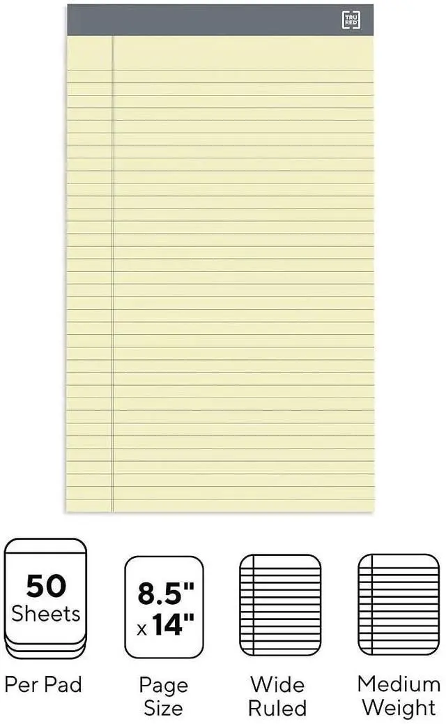 Alt view image 15 of 16 - TRU RED Notepads 8.5" x 14" Wide Ruled Canary 50 Sheets/Pad 12 Pads/Pack TR57371