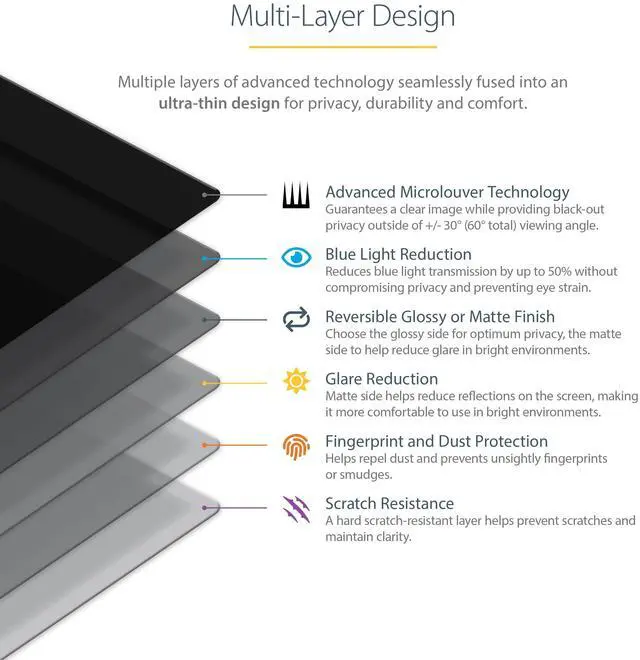Alt view image 7 of 8 - StarTech.com 17-inch 5:4 Computer Monitor Privacy Filter, Anti-Glare Privacy Screen w/51% Blue Light Reduction, +/- 30 deg. View Angle