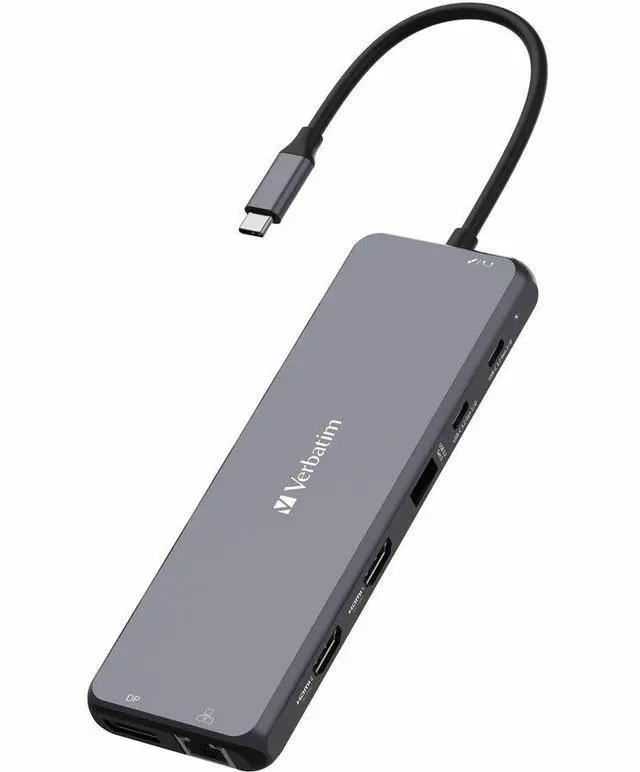 Alt view image 9 of 12 - Verbatim USB-C Pro Multiport Hub CMH 13 - 13 Ports - for Monitor/Headphone/Speaker - Charging Capability - Memory Card Reader - SD, microSD - USB Type C - 3 Displays Supported - 4K, 8K - 38