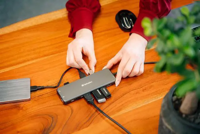 Alt view image 12 of 12 - Verbatim USB-C Pro Multiport Hub CMH 13 - 13 Ports - for Monitor/Headphone/Speaker - Charging Capability - Memory Card Reader - SD, microSD - USB Type C - 3 Displays Supported - 4K, 8K - 38