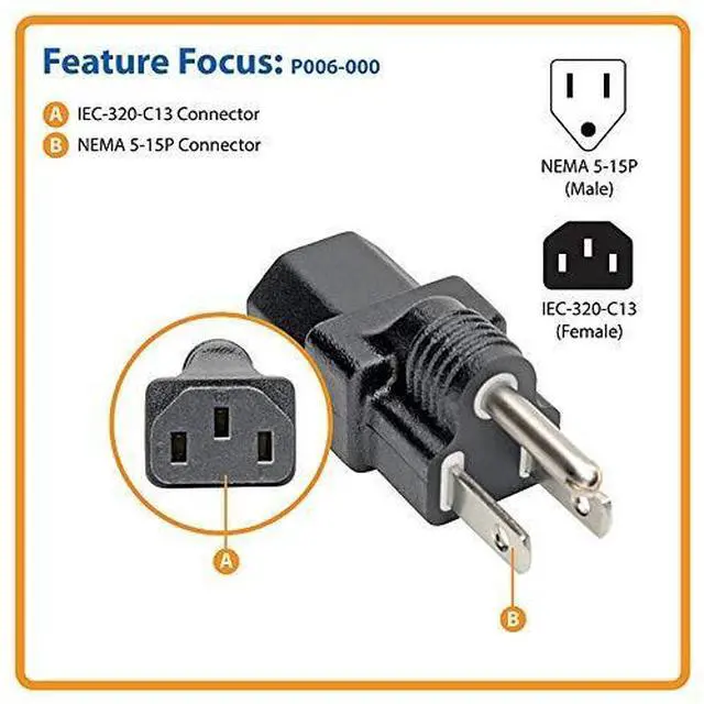 Alt view image 13 of 13 - Tripp Lite P006-000 NEMA 5-15P to IEC-320-C13 Power Cord Adapter - 10A, 125V, Black