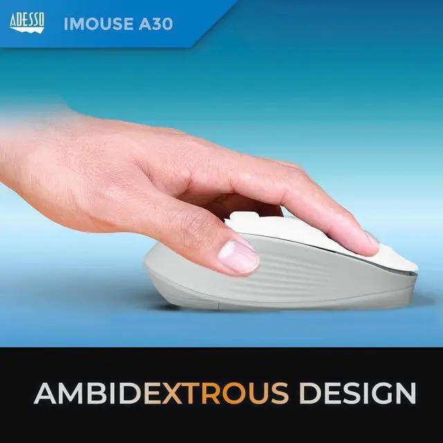 Alt view image 13 of 13 - Adesso iMOUSE A30W Mouse - Optical - Wireless - 30 ft - Radio Frequency - 2.40 GHz - White - USB Type A - 2400 dpi - 4 Button(s) - Symmetrical