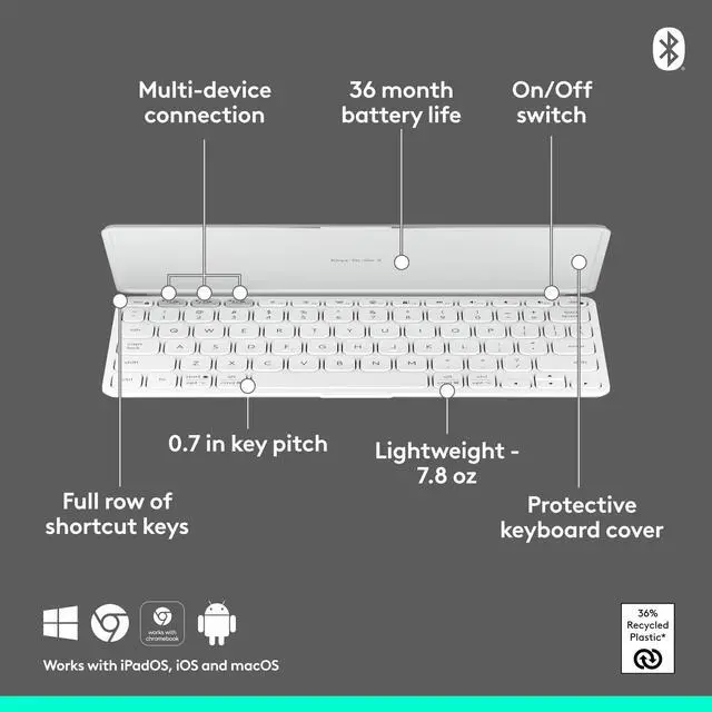 Alt view image 14 of 14 - Logitech KEYS-to-GO 2 Portable Bluetooth Tablet Keyboard Cover GREY