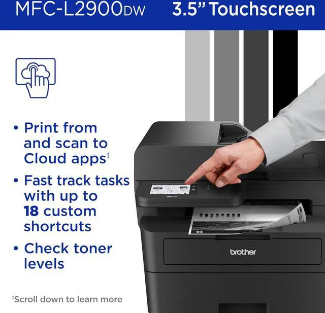 Alt view image 9 of 9 - Brother MFC-L2900DW MFC / All-In-One Up to 36 ppm Monochrome Wireless 802.11b/g/n (2.4GHz) / 802.11a/n (5GHz), Ethernet, Hi-Speed USB 2.0 Electrophotographic Laser Printer