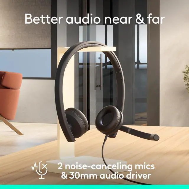 Alt view image 10 of 14 - Logitech H570e USB Headset With Microphone for PC and Mac, USB-A Wired Headset With Stereo Sound, Noise-Canceling Mics and Inline Controls, Certified for Microsoft Teams, Black - Microsoft Teams Certi