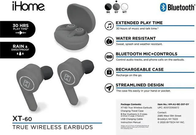 Alt view image 4 of 6 - IHOME XT-60 TRUE WIRELESS EAR BUD GREY