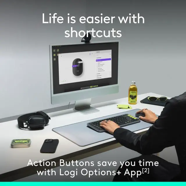 Alt view image 11 of 14 - Logitech POP Mouse - Wireless - 32.81 ft - Bluetooth - Rose - Scroll Wheel - 4 Button(s) - 1 x AA Battery Supported
