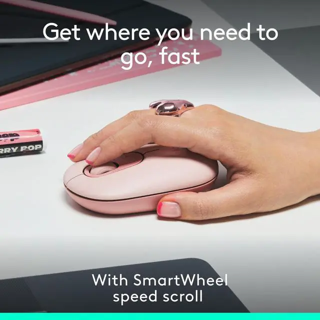 Alt view image 10 of 14 - Logitech POP Mouse - Wireless - 32.81 ft - Bluetooth - Rose - Scroll Wheel - 4 Button(s) - 1 x AA Battery Supported