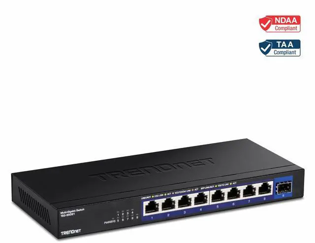 Alt view image 14 of 17 - TRENDnet 9-Port Unmanaged 2.5G Switch with 10G SFP+ Port, TEG-S5091, 8 x 2.5GBASE-T Ports, 60Gbps, Wall Mountable, Ethernet Splitter, NDAA & TAA Compliant, Lifetime Protection, Black