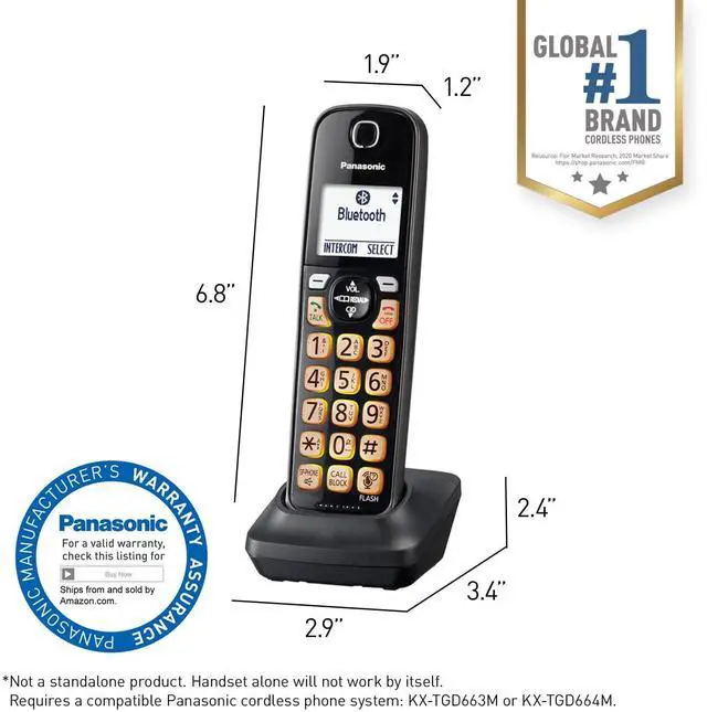 Alt view image 6 of 6 - Panasonic Cordless Phone Accessory Handset for TGD66x Series - KX-TGDA66M