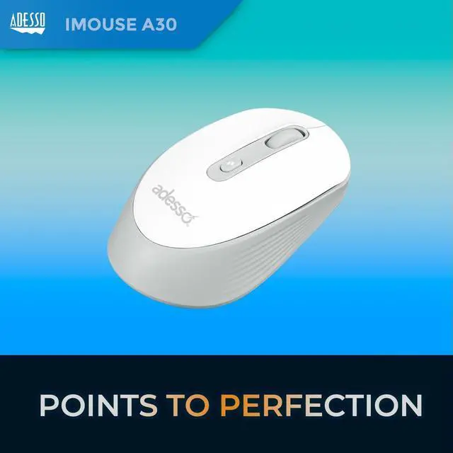 Alt view image 9 of 13 - Adesso iMOUSE A30W Mouse - Optical - Wireless - 30 ft - Radio Frequency - 2.40 GHz - White - USB Type A - 2400 dpi - 4 Button(s) - Symmetrical