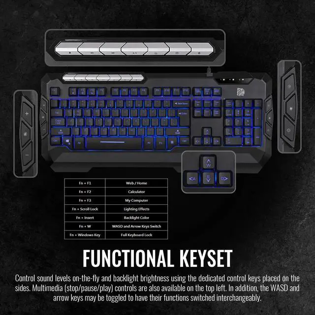 Alt view image 12 of 15 - Thermaltake Tt eSPORTS Commander Combo V2, Gaming Keyboard and Gaming Mouse with 2500 DPI, 3 Color Back Lights and Lighting Effect, cm-CMC-WLXXMB-US