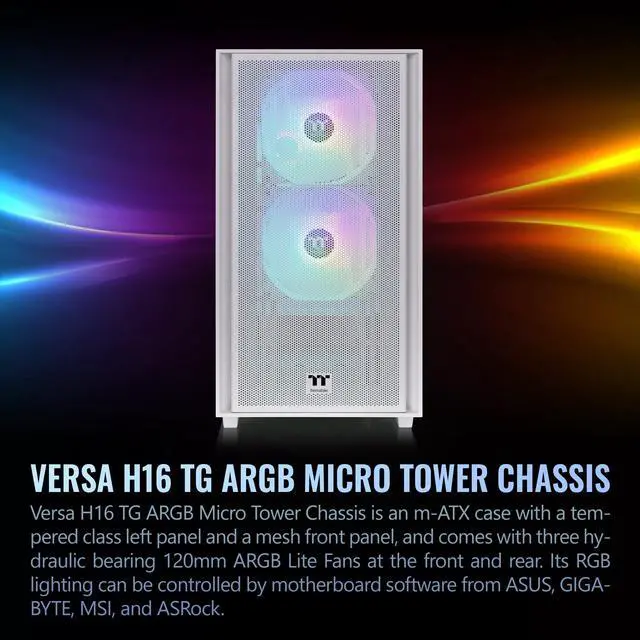 Alt view image 2 of 6 - Thermaltake Versa H16 TG ARGB Snow Micro Tower Chassis CA-1Y8-00S6WN-01