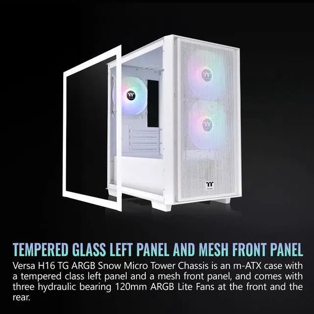 Alt view image 3 of 6 - Thermaltake Versa H16 TG ARGB Snow Micro Tower Chassis CA-1Y8-00S6WN-01