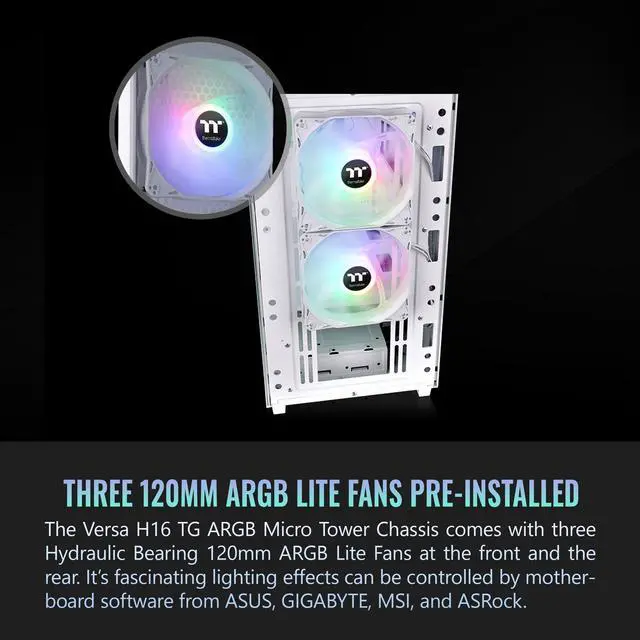 Alt view image 5 of 6 - Thermaltake Versa H16 TG ARGB Snow Micro Tower Chassis CA-1Y8-00S6WN-01