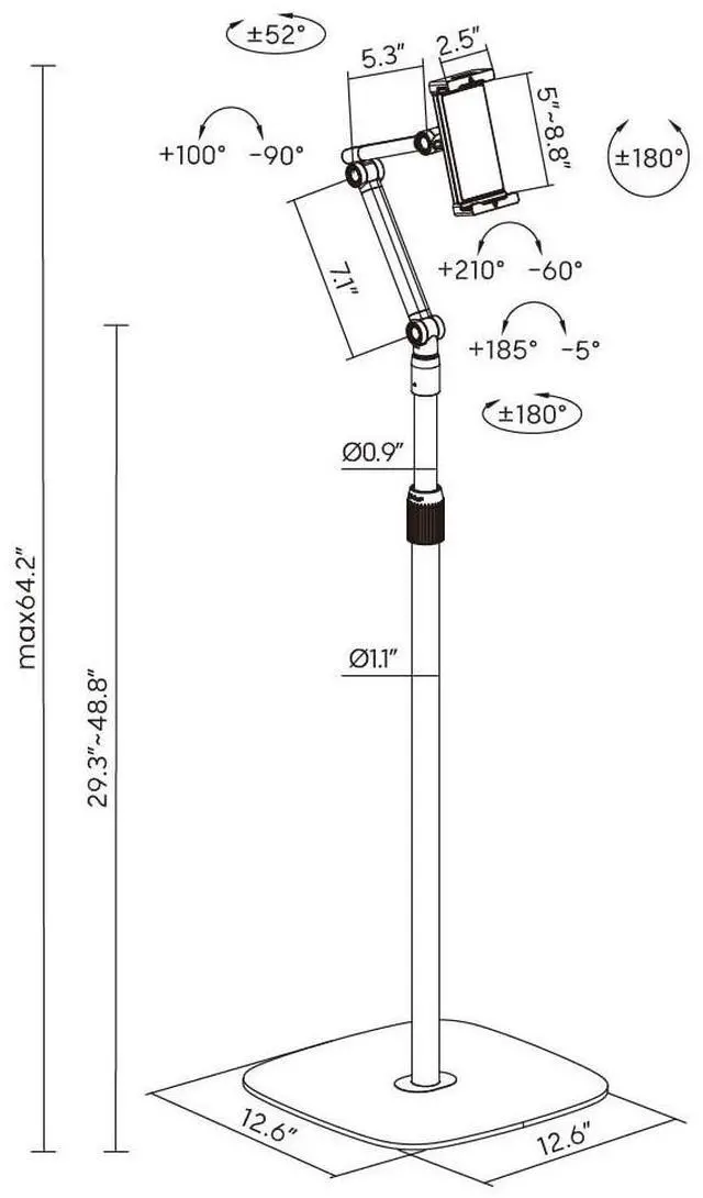 Alt view image 2 of 7 - Tablet and Phone Stand Floor Stand Black TS830
