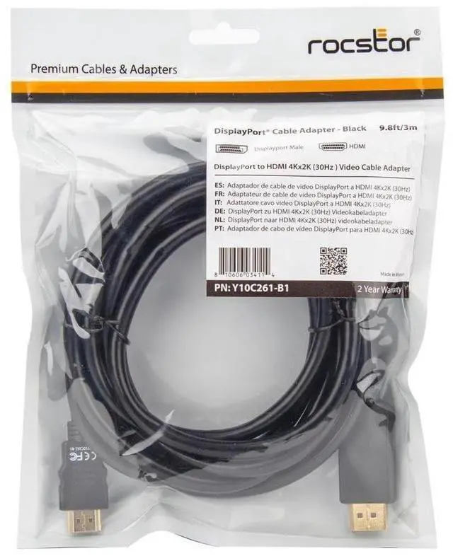Alt view image 10 of 11 - Rocstor DisplayPort/HDMI Audio/Video Cable Y10C261B1