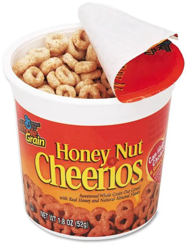 Alt view image 3 of 3 - General Mills Honey Nut Cheerios Cereal Single-Serve 1.8 oz Cup 6/Pack GEM13898