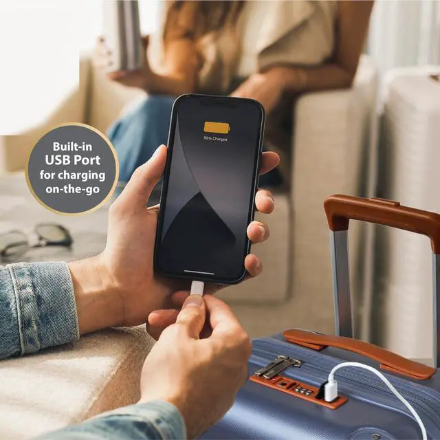 Alt view image 9 of 14 - CHAMPS Vintage Collection - Hardside Carry-on - Navy - Durable Expandable Hardside 20in. Carry-on - Lightweight Polycarbonate with TSA Lock - 360-Degree Wheels and USB-Charging port for Charging on-th