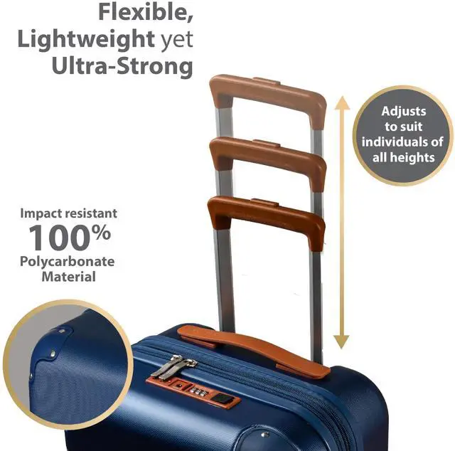 Alt view image 12 of 14 - CHAMPS Vintage Collection - Hardside Carry-on - Navy - Durable Expandable Hardside 20in. Carry-on - Lightweight Polycarbonate with TSA Lock - 360-Degree Wheels and USB-Charging port for Charging on-th