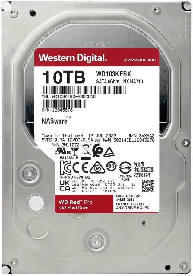 Alt view image 5 of 10 - Western Digital 10TB WD Red Pro NAS Internal Hard Drive HDD - 7200 RPM, SATA 6 Gb/s, CMR, 512 MB Cache, 3.5" - WD103KFBX