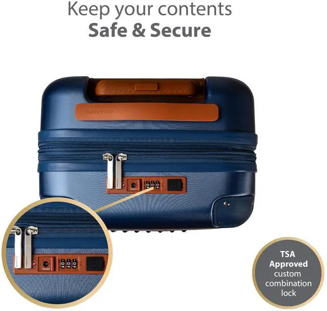 Alt view image 13 of 14 - CHAMPS Vintage Collection - Hardside Carry-on - Navy - Durable Expandable Hardside 20in. Carry-on - Lightweight Polycarbonate with TSA Lock - 360-Degree Wheels and USB-Charging port for Charging on-th