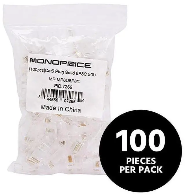 Alt view image 8 of 16 - Monoprice 100-pcs RJ45 Modular Plug for Cat6 Solid Cable