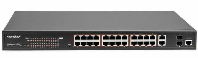 Main image of Rocstor SolidConnect SCM28 24-Port PoE+ Gigabit L2 Managed Ethernet Switch -  360W Power Budget - 30W Per Port - 2 Layer Supported - Desktop/Rackmount, Metal Enclosure - IEEE 802.3af/at Y10S011-B1