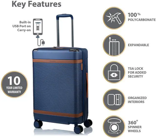 Alt view image 10 of 15 - CHAMPS Vintage III Collection 3-piece Hardside Luggage set Navy S1033NAVY