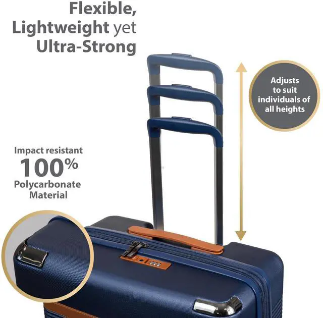 Alt view image 11 of 15 - CHAMPS Vintage III Collection 3-piece Hardside Luggage set Navy S1033NAVY